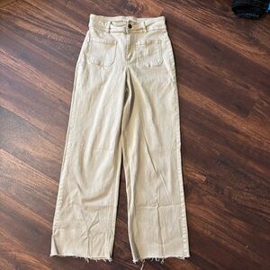 OAT New York High Waist Wide Leg Jeans 2 26 Tan Sailor Pockets Frayed Hem